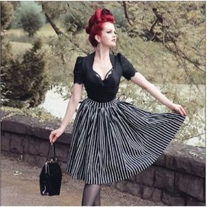 Pinup Girl Clothing Jenny Skirt in Black Pinstripes